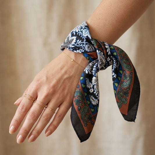 FLR-5007 Saks & Kiremit Paisley Mini Fular