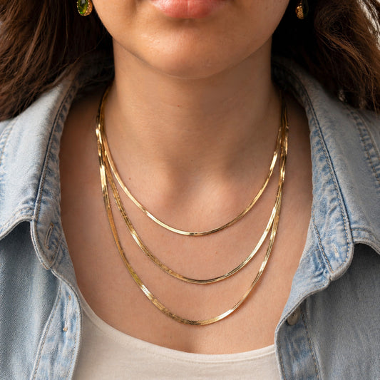 KLY-1015 Gold Üçlü İtalyan Zincir Yassı Kolye
