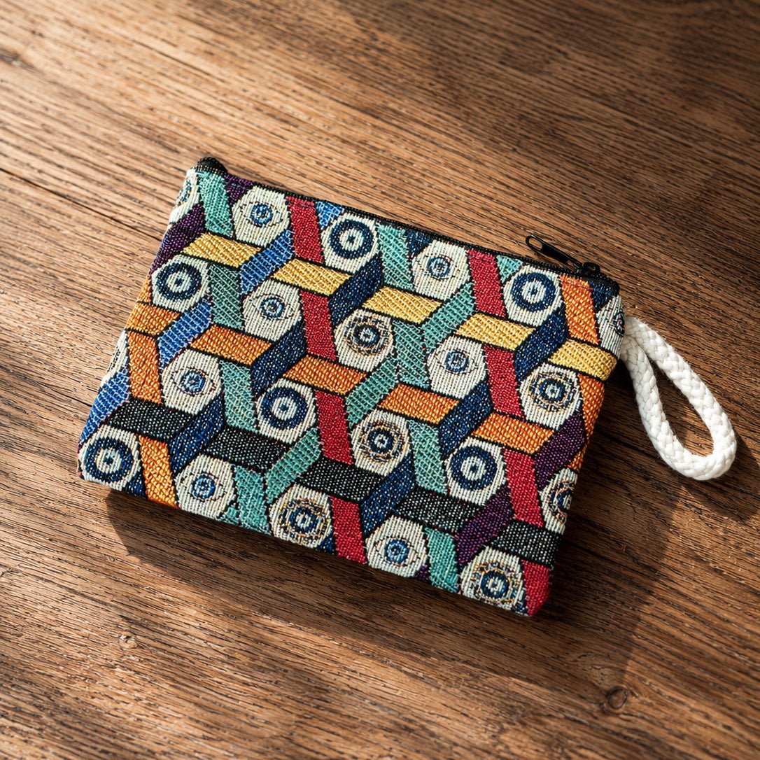 CNT-6002 Geometrik Desenli Goblen Mini El Çantası - EOS Kolektif