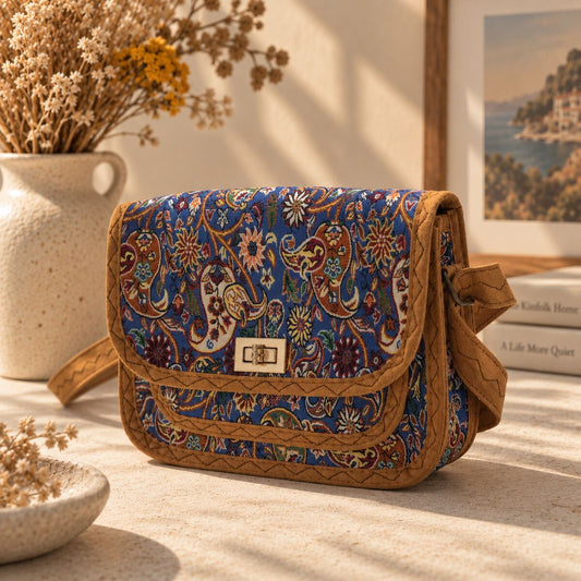 CNT-6025 Lacivert Paisley Desenli Goblen Omuz Çantası | Eos Kolektif - EOS Kolektif