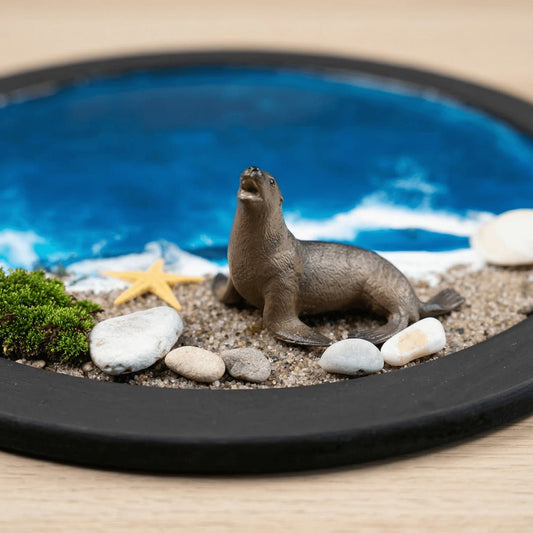 Dek - 2140 Ocean Serisi: Fok ve Deniz Temalı 3D Reçine Pano (20x20 cm) - EOS Kolektif