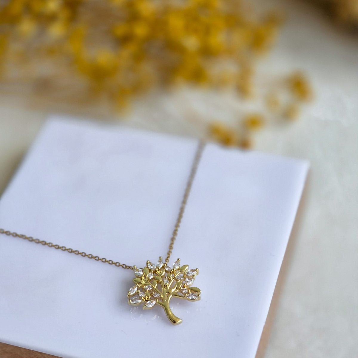KLY-1026 Gold Hayat Ağacı Zirkon Taşlı Çelik Kolye - EOS Kolektif