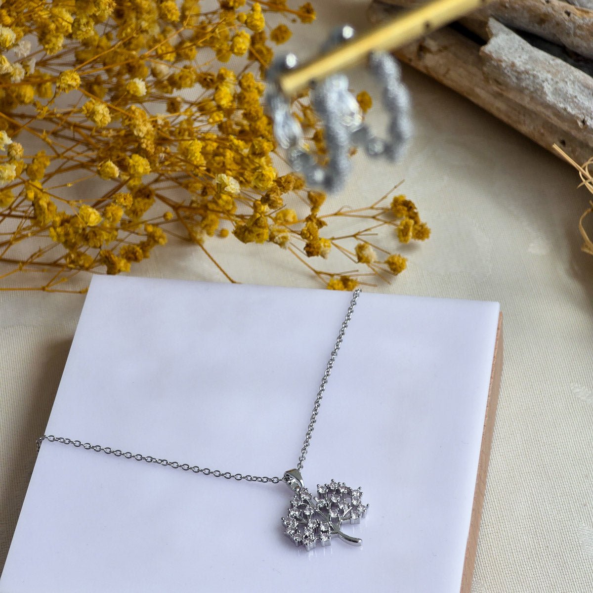 KLY-1026 Silver Hayat Ağacı Zirkon Taşlı Çelik Kolye - EOS Kolektif