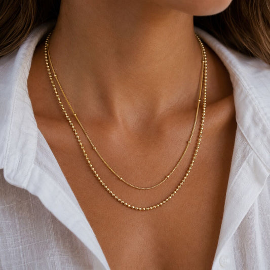 KLY-1043 İkili Katmanlı Gold Zincir Kolye | Eos Kolektif - EOS Kolektif