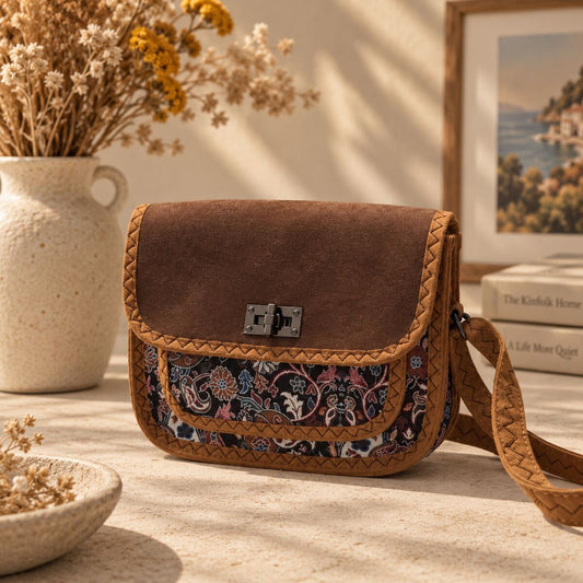 CNT-6027 Kahverengi Siyah Paisley Desenli Goblen Omuz Çantası | Eos Kolektif