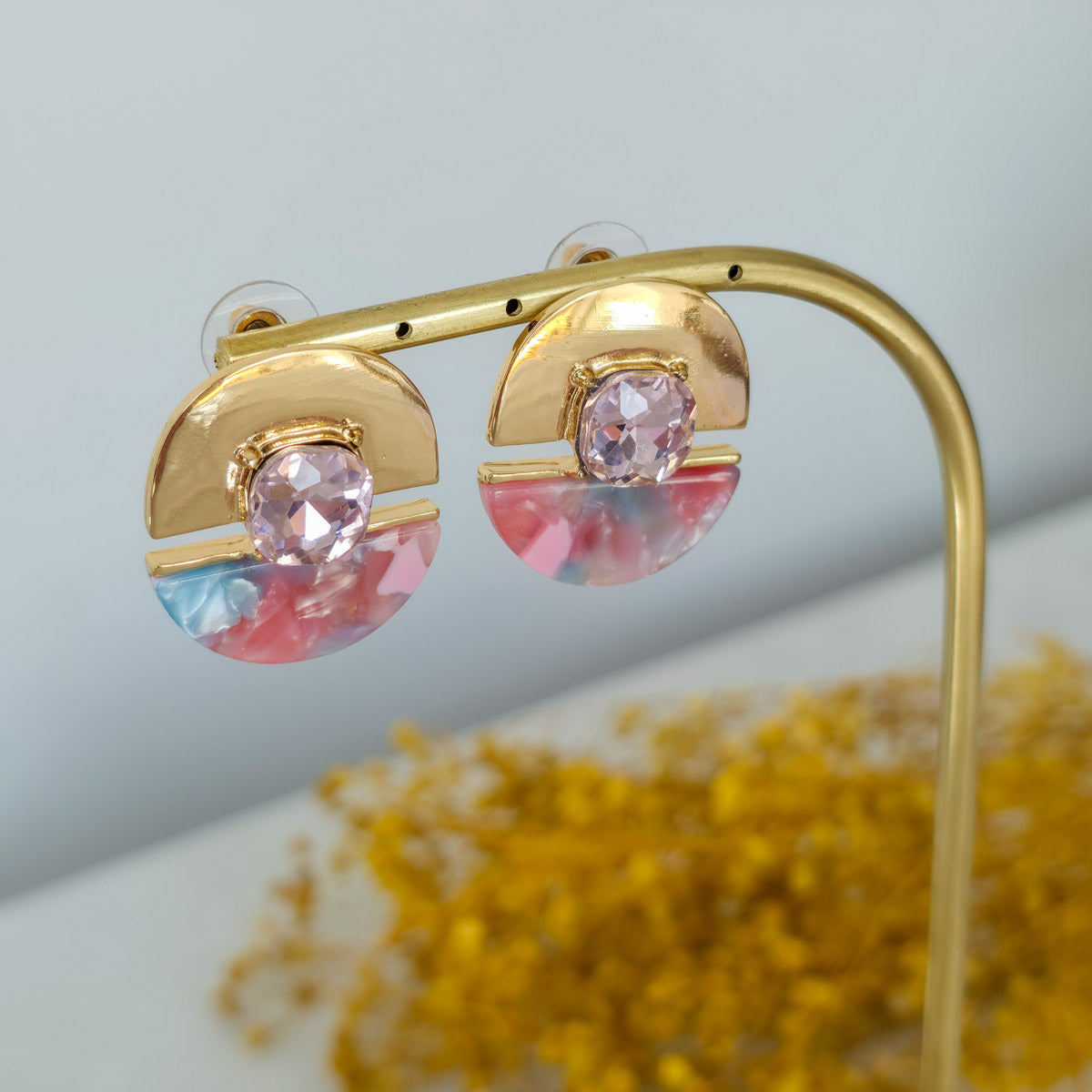 KPE-2006 Pudra Pastel Aura Kristal Detaylı Küpe