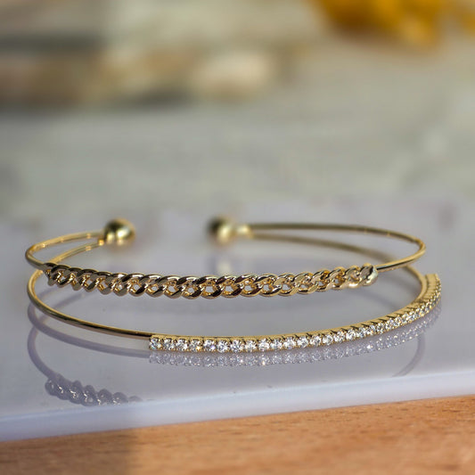 BLK-3002 Gold Gurmet Dokulu Kelepçe Bileklik