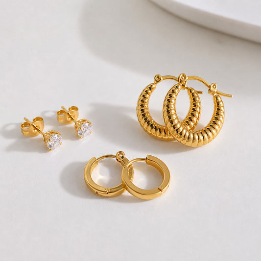 KPE-2033 Gold Dokulu Üçlü Küpe Seti