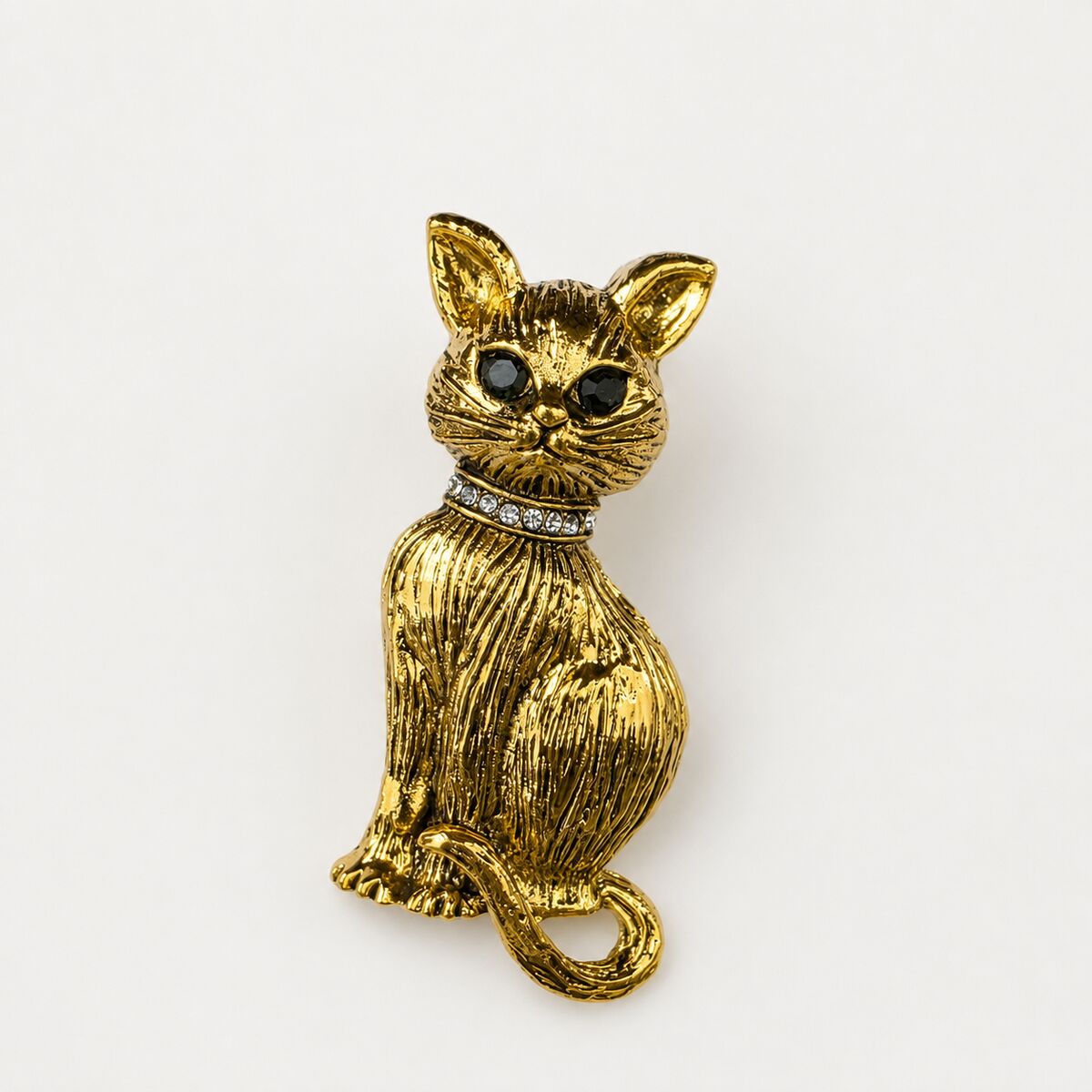 BRS-15001 | Gold Kedi Figürlü Gold Broş | Eos Kolektif