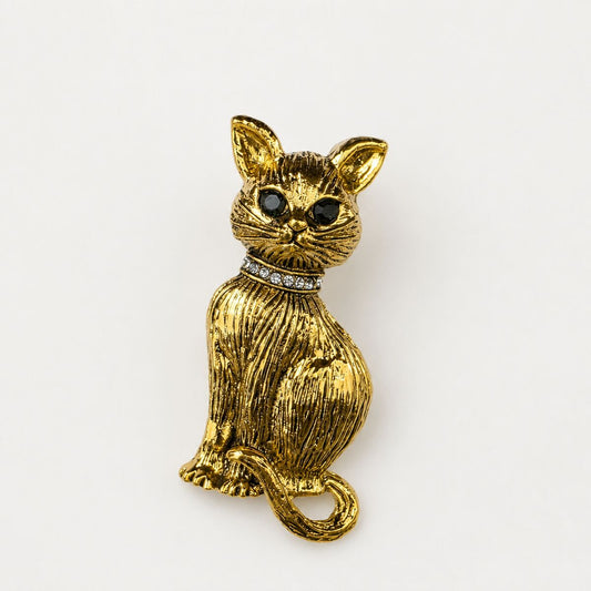 BRS-15001 | Gold Kedi Figürlü Gold Broş | Eos Kolektif