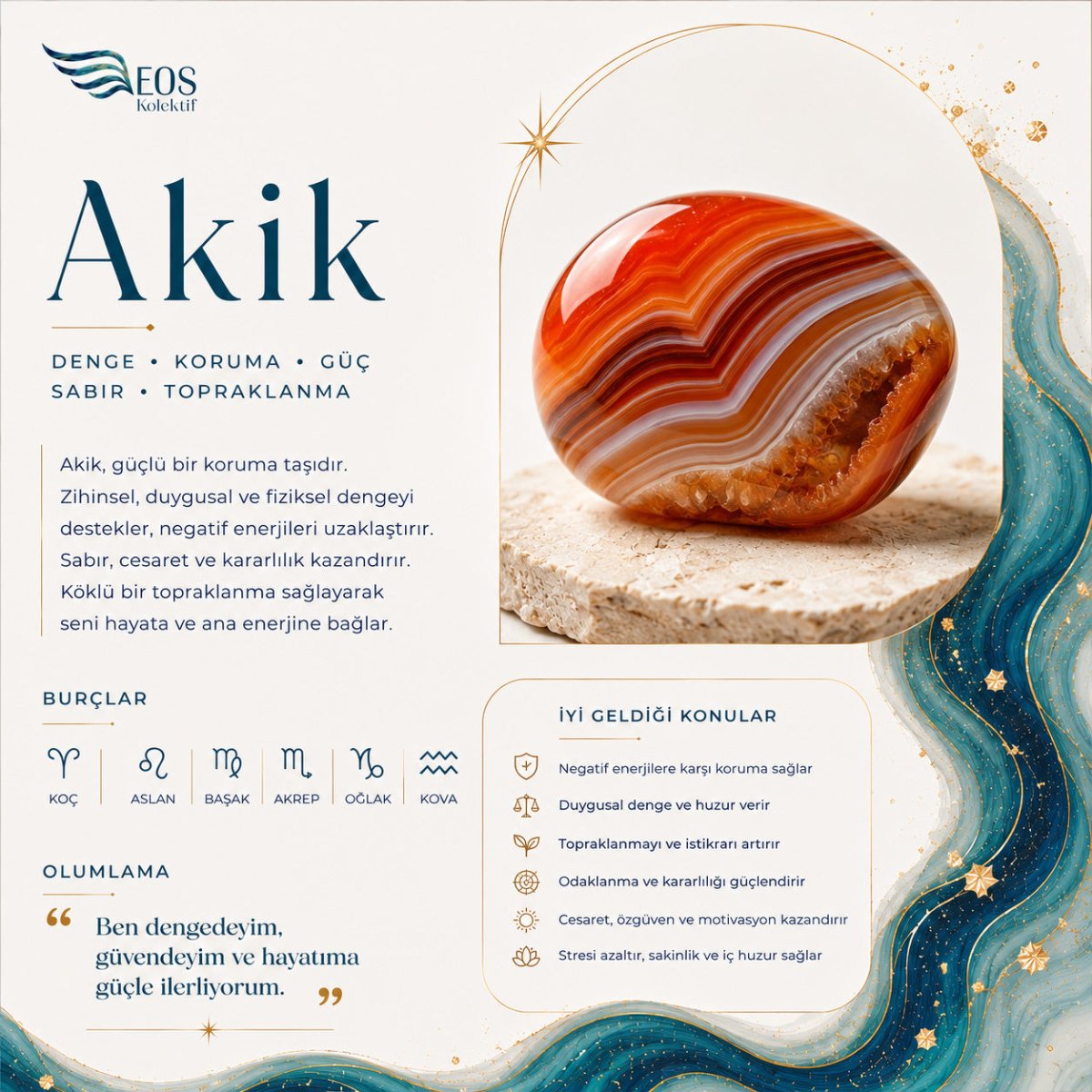 BLK-3034 Renkli Akik Taşı Yuvarlak Doğal Taş Esnek Bileklik | Eos Kolektif - EOS Kolektif