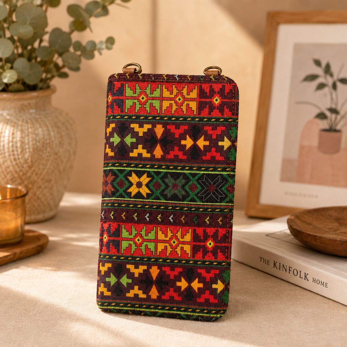 CNT-6009 Taba Kilim Desenli Goblen Telefon Çantası | Eos Kolektif - EOS Kolektif