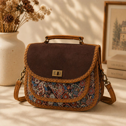 CNT-6019 Kahverengi Paisley Desenli Goblen Omuz Çantası | Eos Kolektif - EOS Kolektif