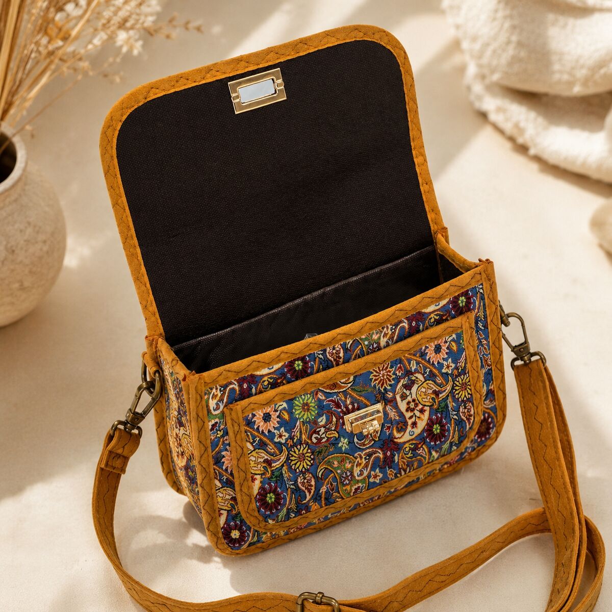 CNT-6021 Lacivert Paisley Desenli Goblen Omuz Çantası | Eos Kolektif - EOS Kolektif