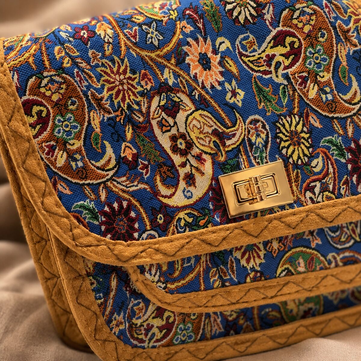 CNT-6025 Lacivert Paisley Desenli Goblen Omuz Çantası | Eos Kolektif - EOS Kolektif
