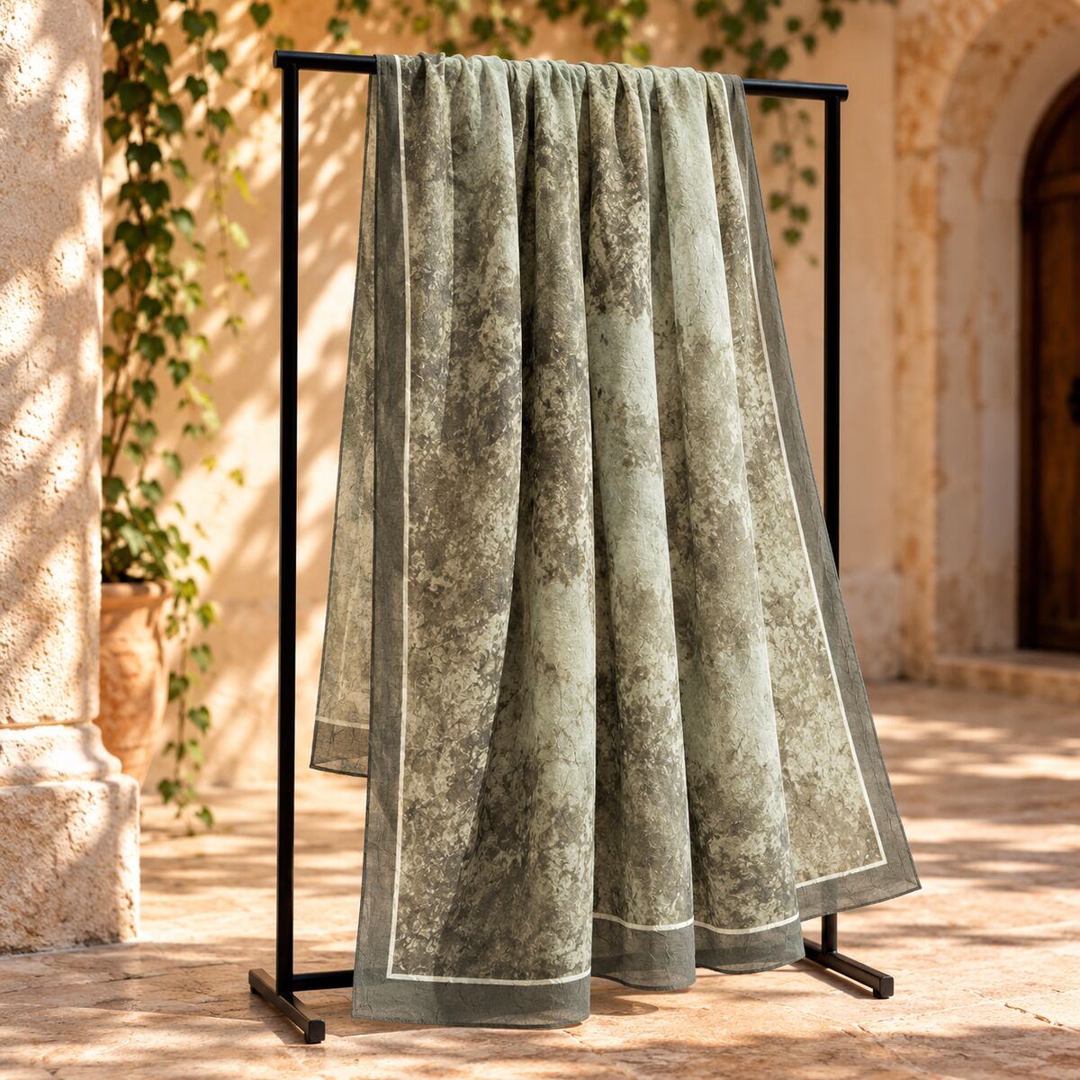FLR-5026 Yeşil Geçiş Desenli Bambu Uzun Şal
