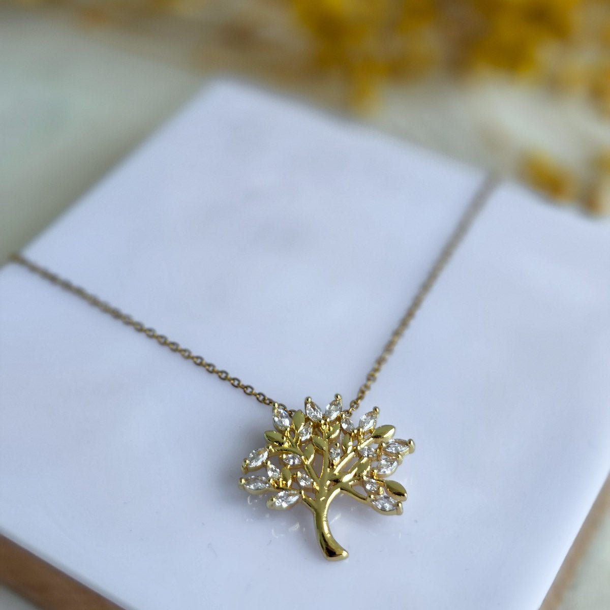 KLY-1026 Gold Hayat Ağacı Zirkon Taşlı Çelik Kolye - EOS Kolektif