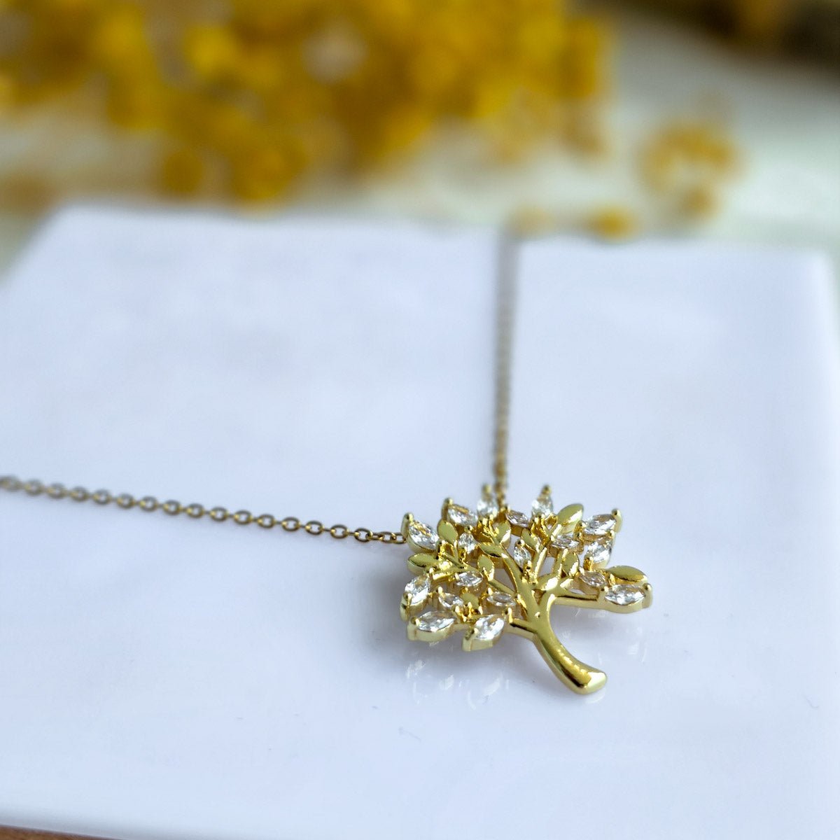 KLY-1026 Gold Hayat Ağacı Zirkon Taşlı Çelik Kolye - EOS Kolektif
