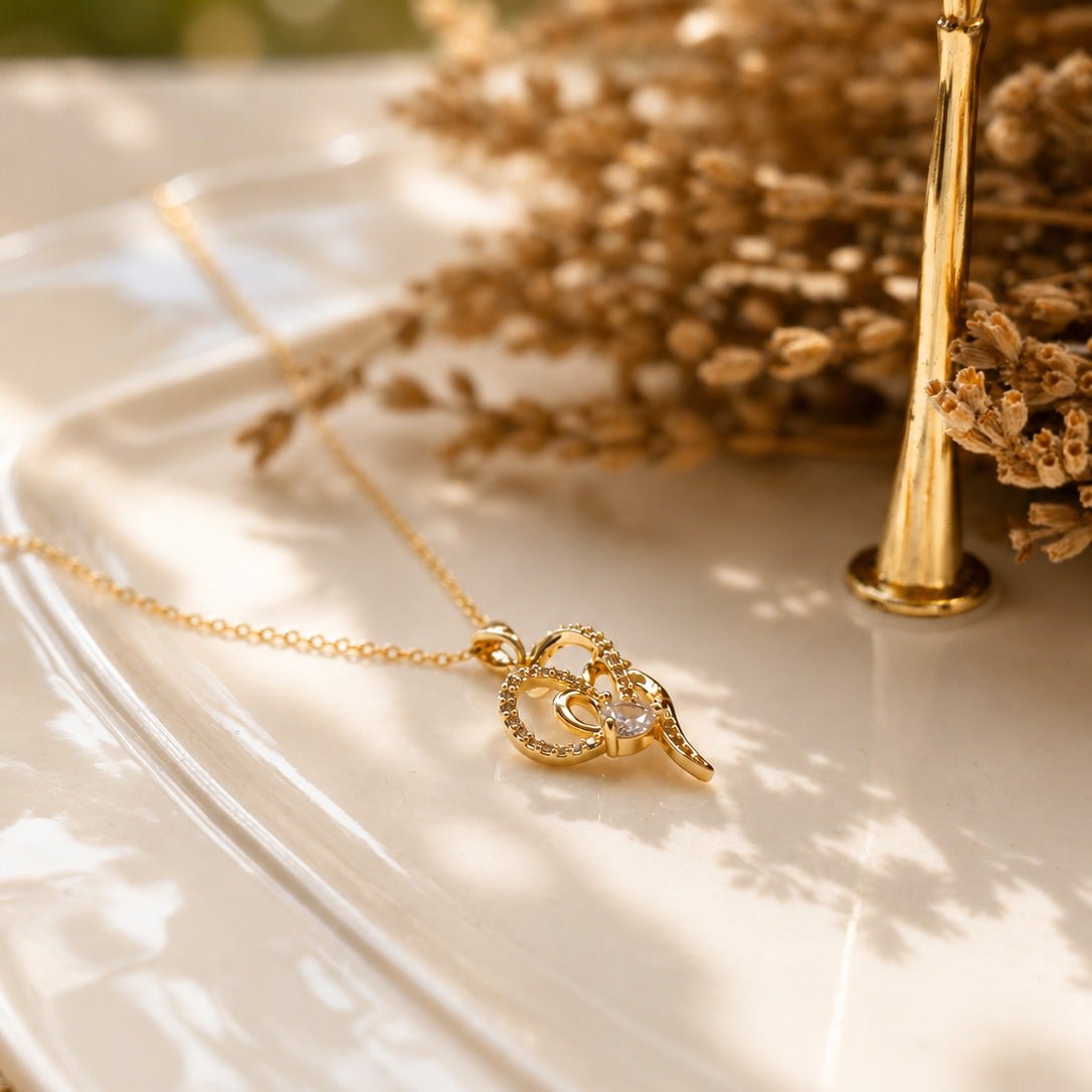 KLY-1031 Gold Zirkon Taşlı İçiçe Kalp Çelik Kolye | Eos Kolektif - EOS Kolektif