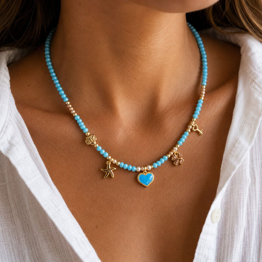 KLY-1039 Turkuaz Kalpli Charm Kolye | Eos Kolektif - EOS Kolektif