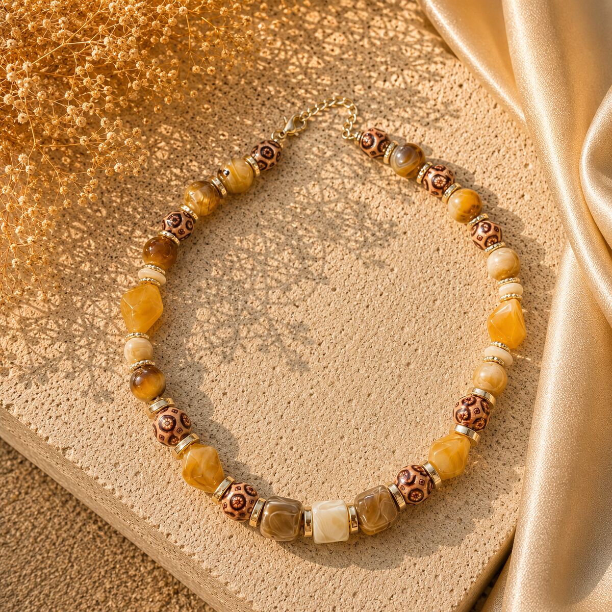 KLY-1060 | El Yapımı Etnik Desenli Amber Boncuklu Kolye | Eos Kolektif - EOS Kolektif