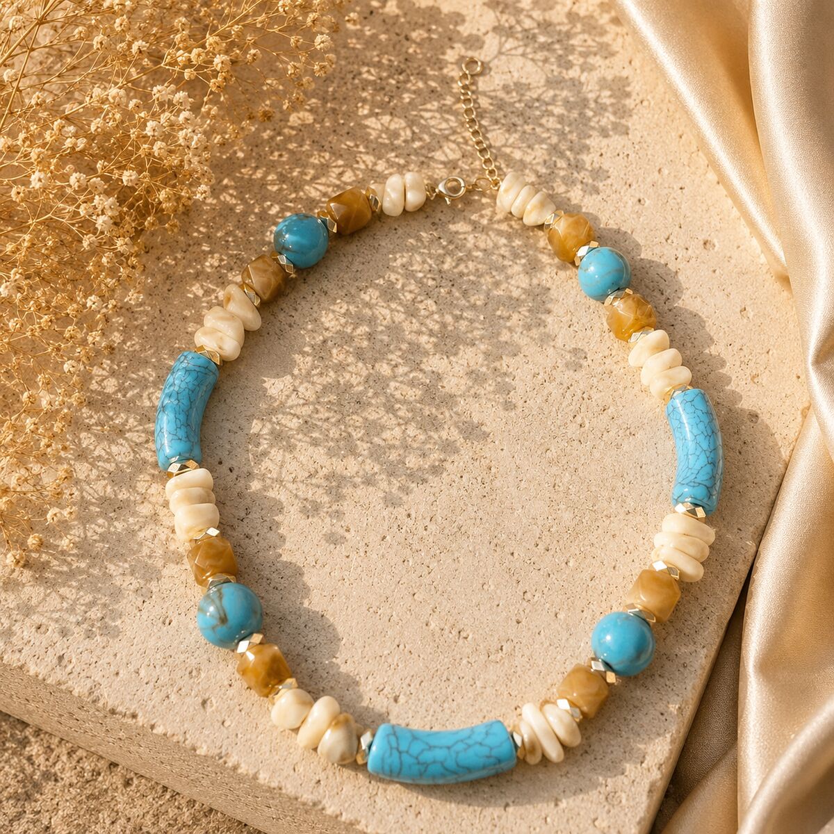 KLY-1061 | El Yapımı Turkuaz Amber Boncuklu Kolye | Eos Kolektif - EOS Kolektif