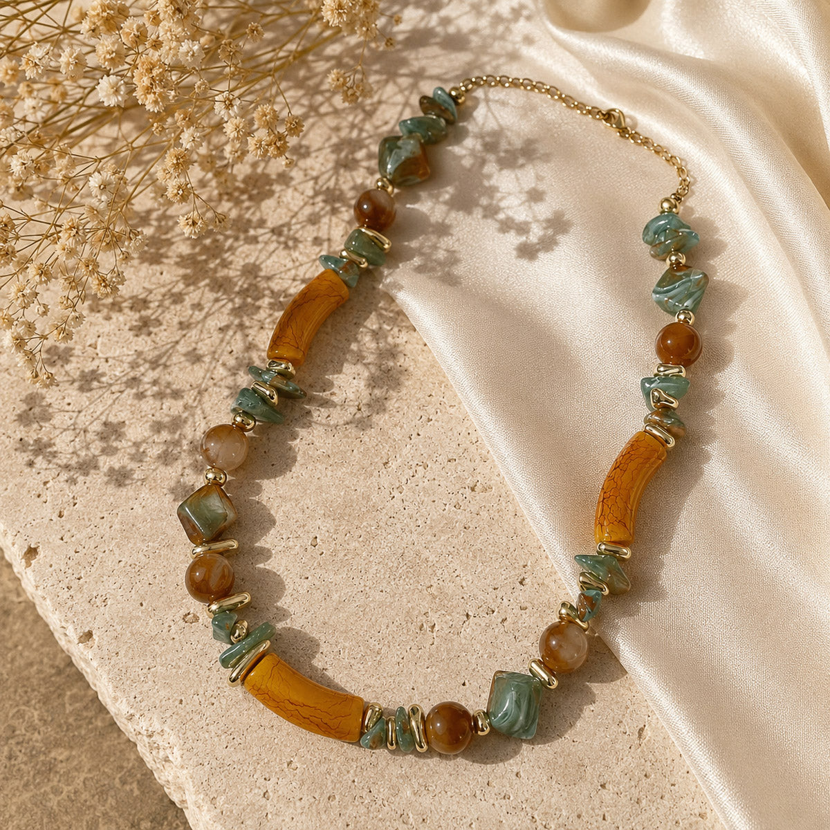 KLY-1027 Terracota Otantik El Yapımı Yazlık Tasarım Kolye | Eos Kolektif